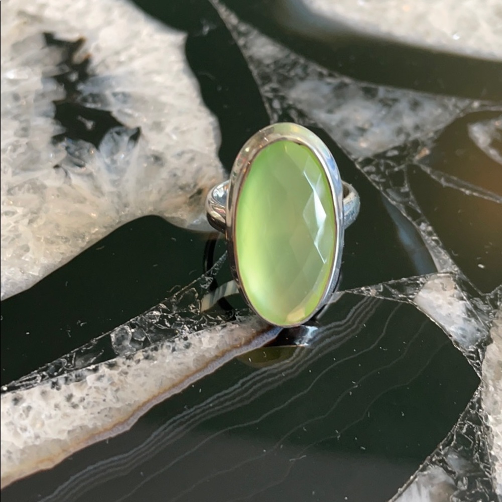 Sterling silver and light green stone ring
